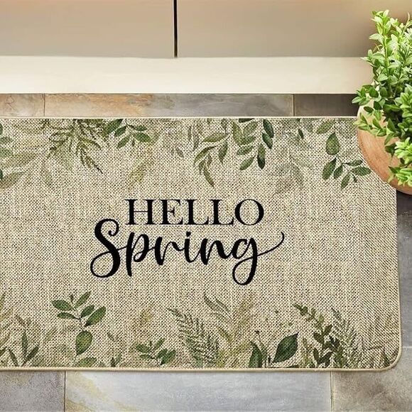 Hello Spring Leaves Farmhouse Indoor Outdoor Entrance Non Slip Door Mat 27 X 17 - Picture 12 of 12